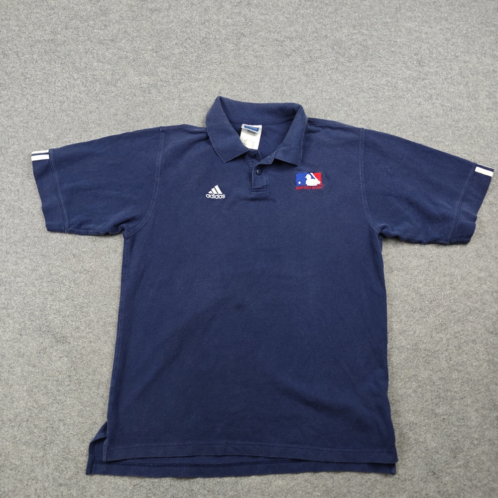 Vintage Adidas Polo Shirt Mens Medium Blue 100% Cotton MLB Embroidered